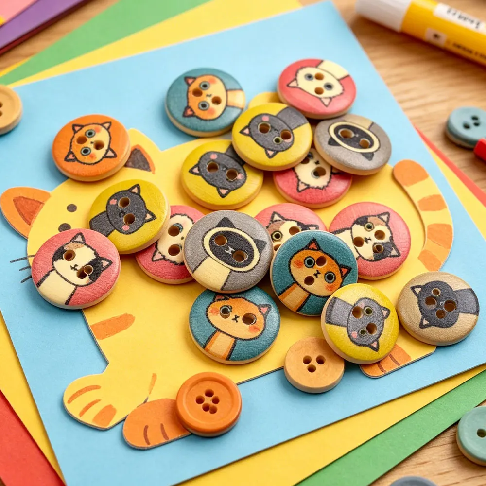 50PCS 15MM Wood Buttons Wood Shape Apparel Sewing Buttons For Kids Clothes Scrapbooking Decorative Handicraft DIY Accessories