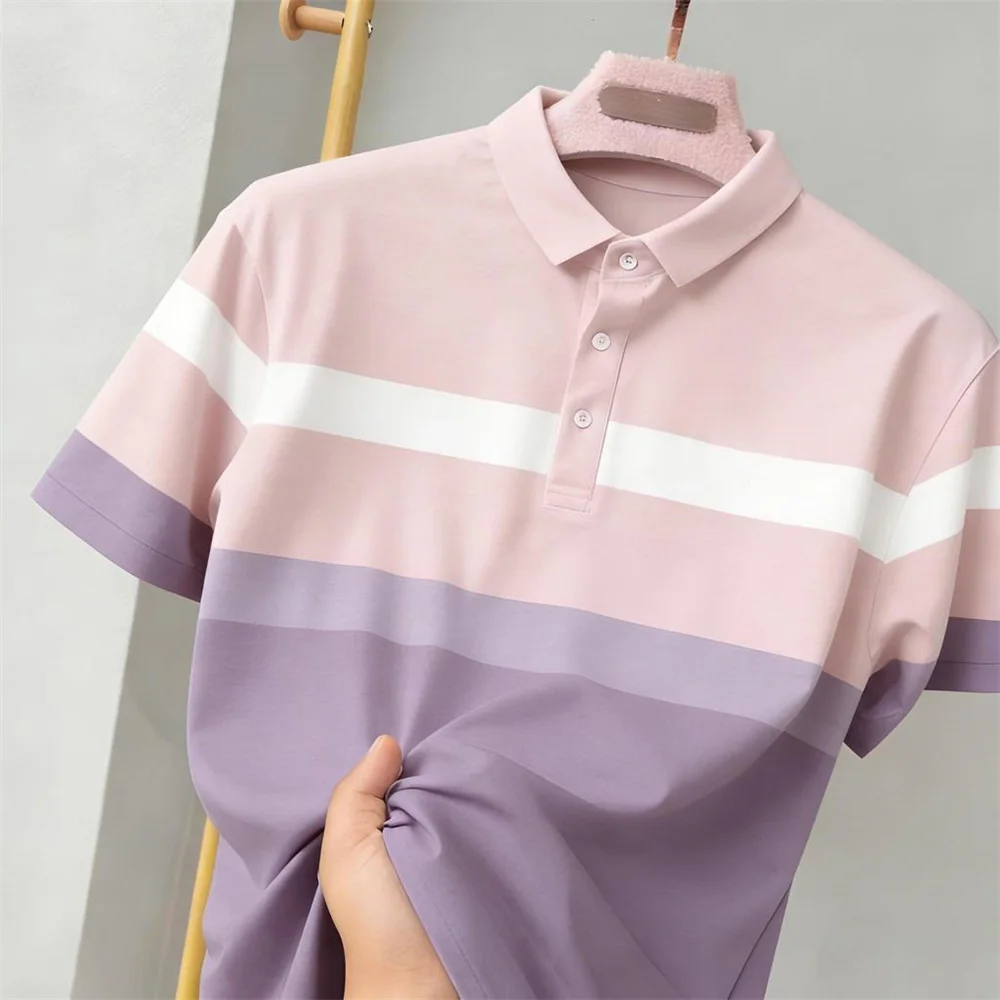 Sporty Color-blocked Striped Polo Shirt Breathable Loose Daily Casual Contrast Color Fashion Sport 3D Print Stripe Golf Polo - view 5