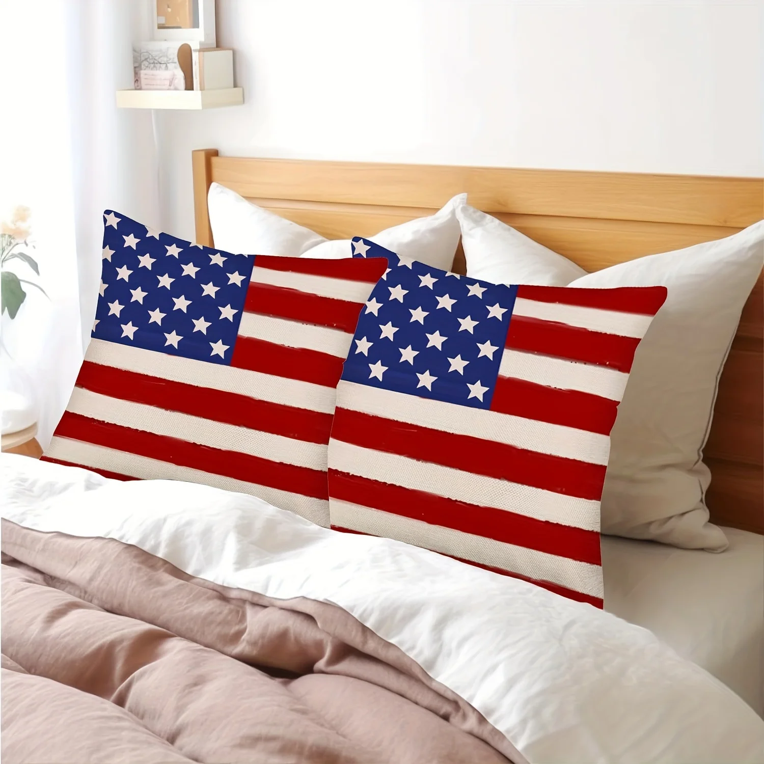 1PC Throw Pillow Cover,American Flag Print,Patriotic Stars Stripes Style,For Sofa Bedroom Couch Home Decor