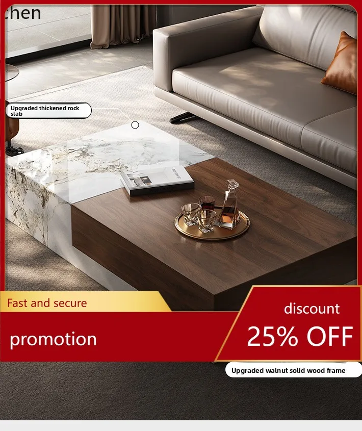 

YFY Solid Wood Rock Plate Coffee Table Living Room Color Matching Minimalist Rectangular Tea Table