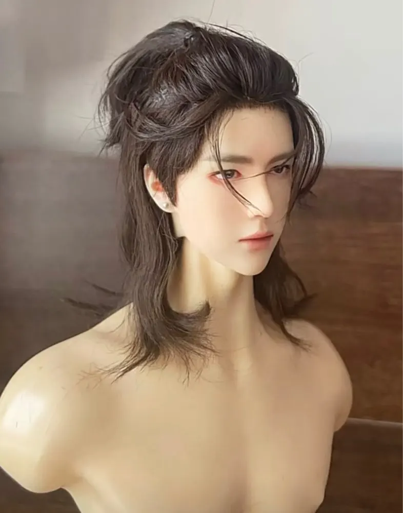 Wang Yibo-男の子のためのヘアウィッグ,ロングテール,手作りのリアルなアイドルウィッグ,コレクションアート人形,mohair-mhwc, 1/3, 1/4, 1/6