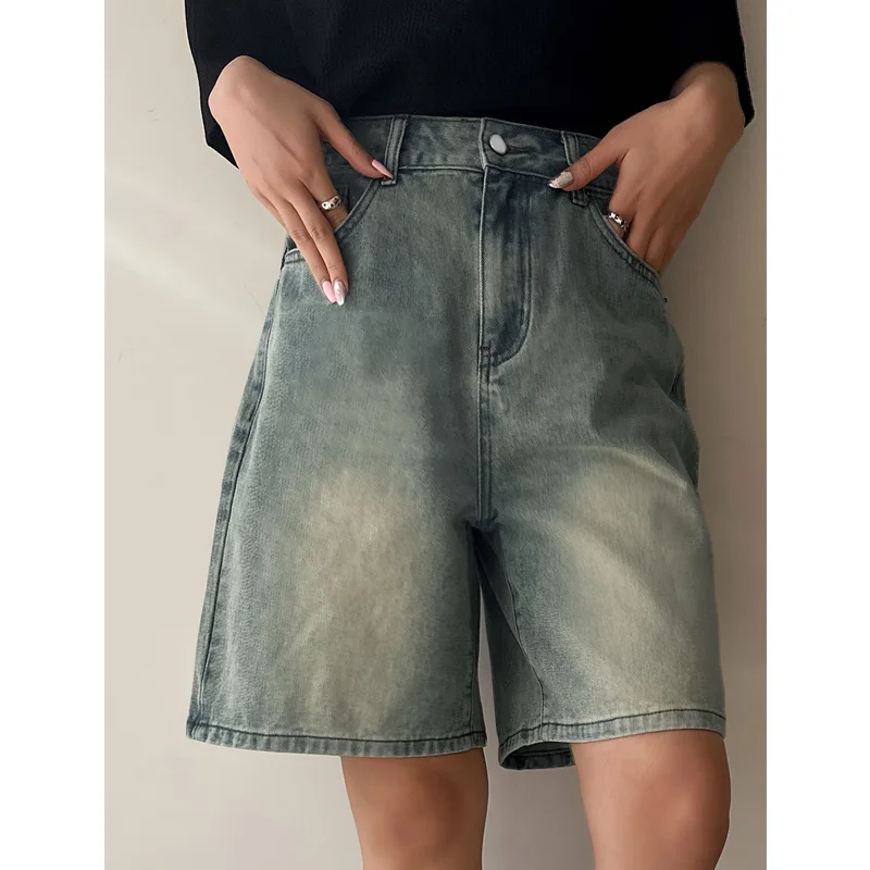 Damen Shorts Sommer blau Jeans mit hoher Taille y2k gerade plus Größe klassische Freizeit hose Streetwear Vintage Jeans shorts mit weitem Bein