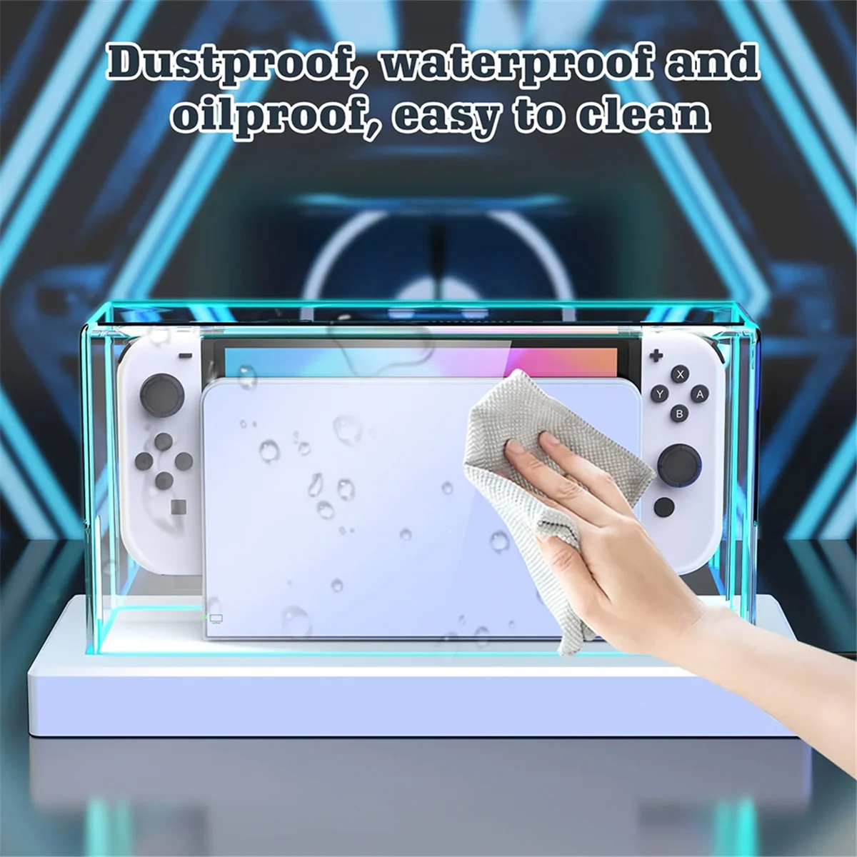 Hot! Clear Dust Cover with RGB Luminous Base for Switch/OLED Protection Cover Protective Sleeve Acrylic Display Shell D