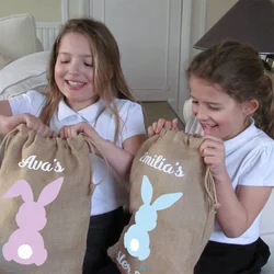 Personalised custom name Bunny rabbit Egg Hunt basket Jute bucket kid boy girl gift Easter treat toy Egg Collecting bag 2025