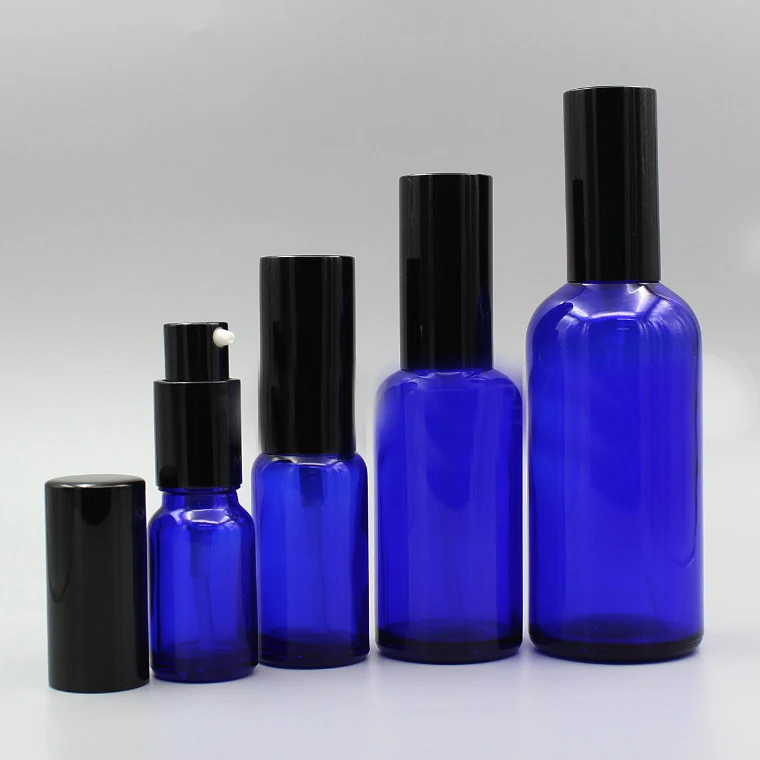 5ml 10ml 15ml 20ml 30ml 50ml 100ml Luxury Cosmetics Packaging Blue Glass Bottle Empty Pump Spray Perfume Lotion Liquid Container