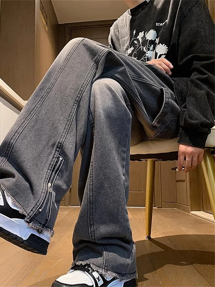 

Мужские джинсы Workwear: весенне-осенние, плотные, с эффектом потертости, слегка расклешенные, в американском стиле High Street, модель Sle Jeans