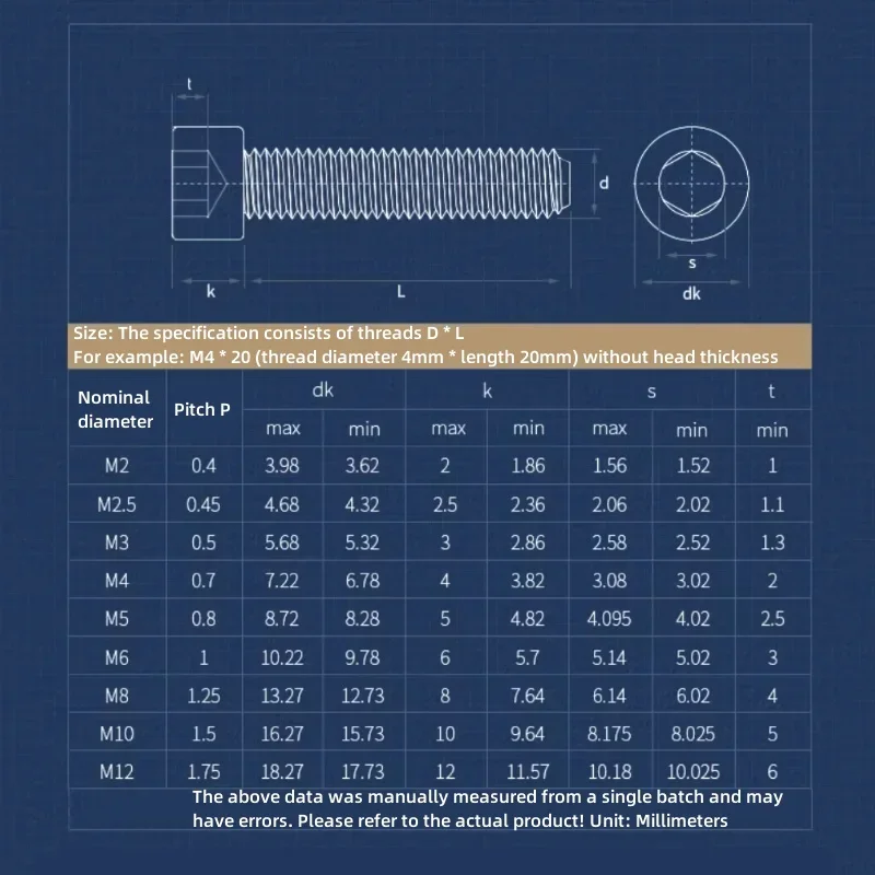 12.9 Grade High-strength Nickel Plated Cup Head Hexagonal Full Tooth Cylindrical Head Bolt M2M2M2.5M3M4M5M6M8M12M12