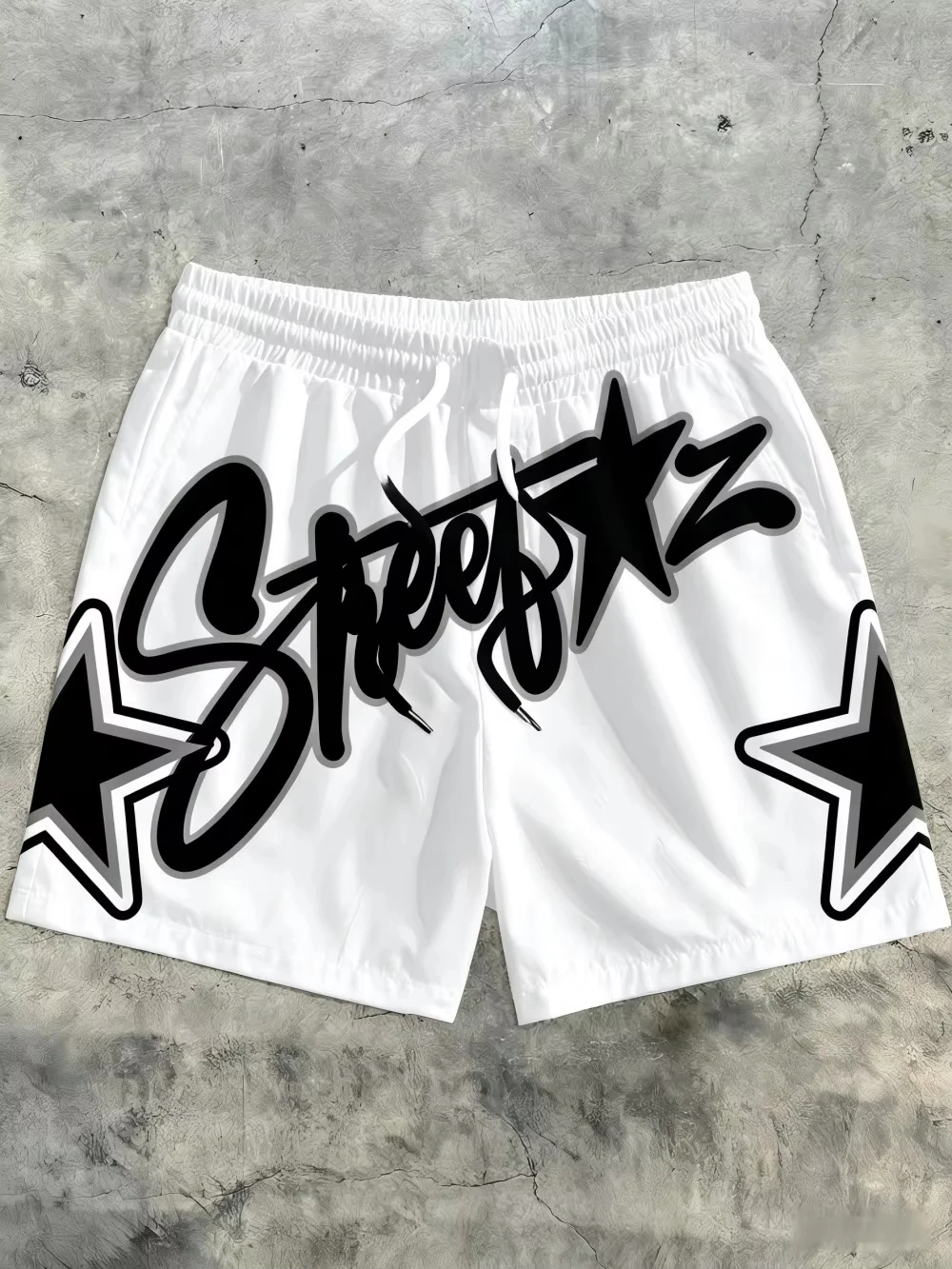 

European and American men's summer personalized letter star 3d print soft and breathable drawstring shorts outdoor casual shorts