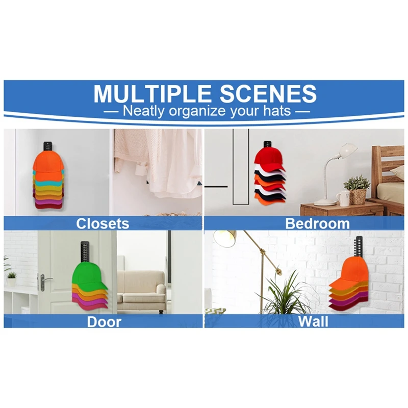 Hat Organizer For Baseball Caps, Hat Rack Adhesive Hat Hooks For Wall Holdup To Much Hats, Hat Storage Display