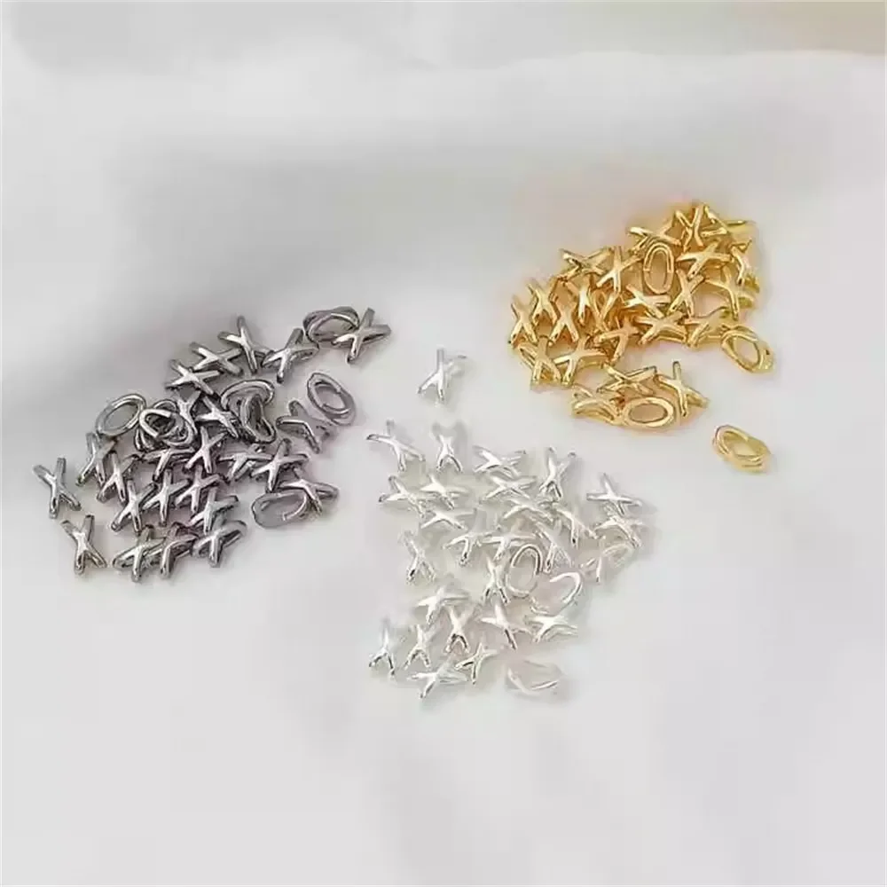 Silver 18K Gold-encrusted X-shaped Three-dimensional Bow Tie with Beads, DIY Handmade Bracelet, Necklace and Jewelry Accessories