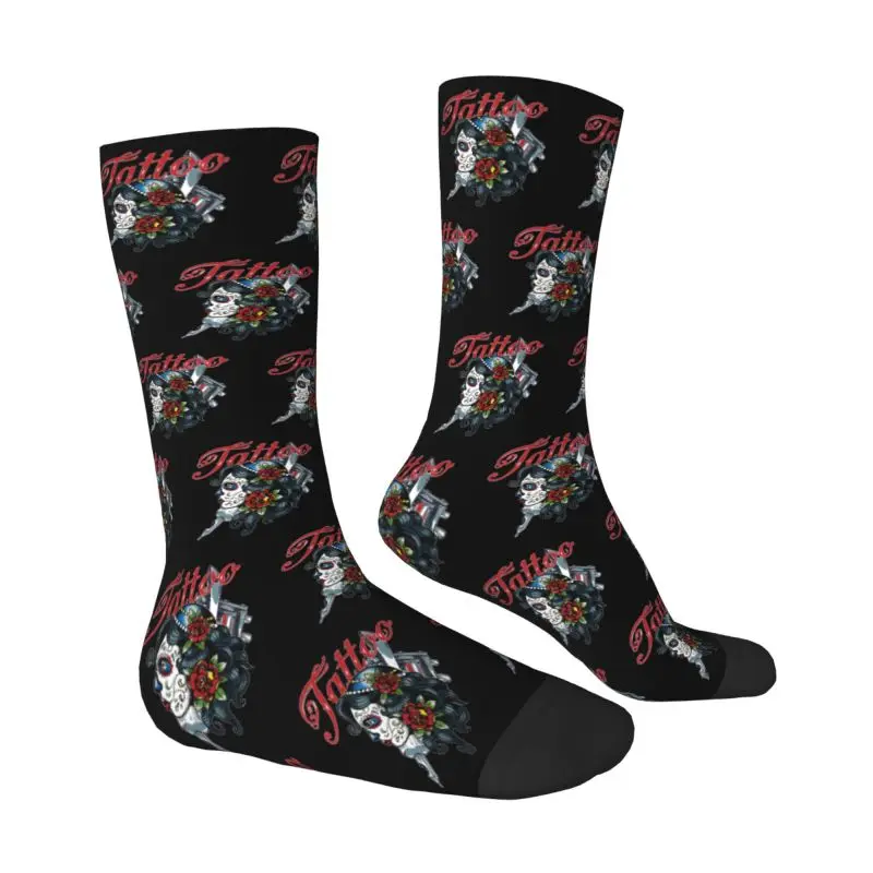 Fun Mens Tattoo Sugar Skull Woman Design Dress Socks Unisex Warm Comfortable 3D Printing Mexican Day of The Dead Crew Socks