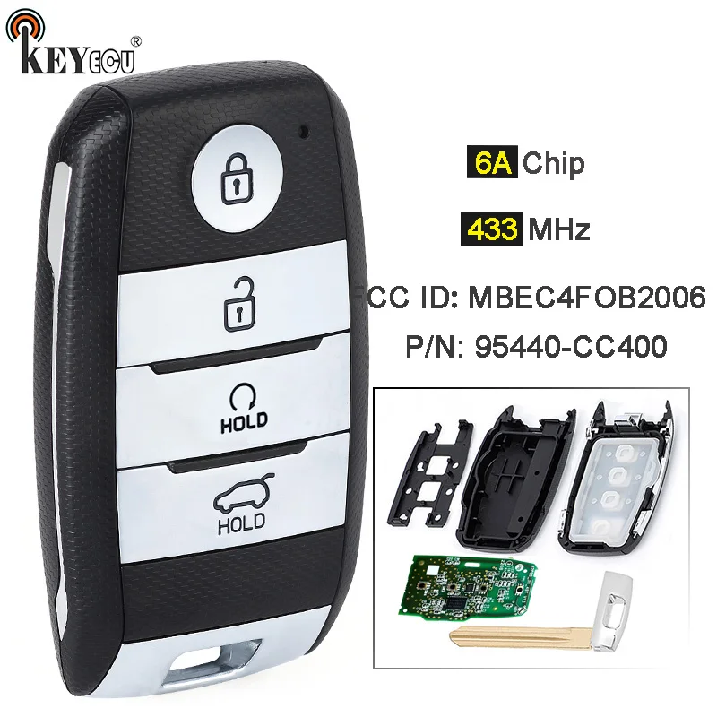 

KEYECU 433MHz 6A Chip PN: 95440-CC400 FCC ID: MBEC4FOB2006 Keyless-Go Smart Remote Car Key Fob for Kia Sonet 2021 2022 2023