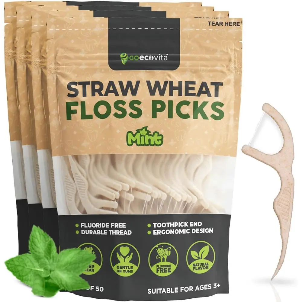 

Wheat Handle Dental Picks - Thin, Shred-Resistant for Tight Gaps | Suitable for Seniors or Adults | Gentle on Gums | Gluten-Free