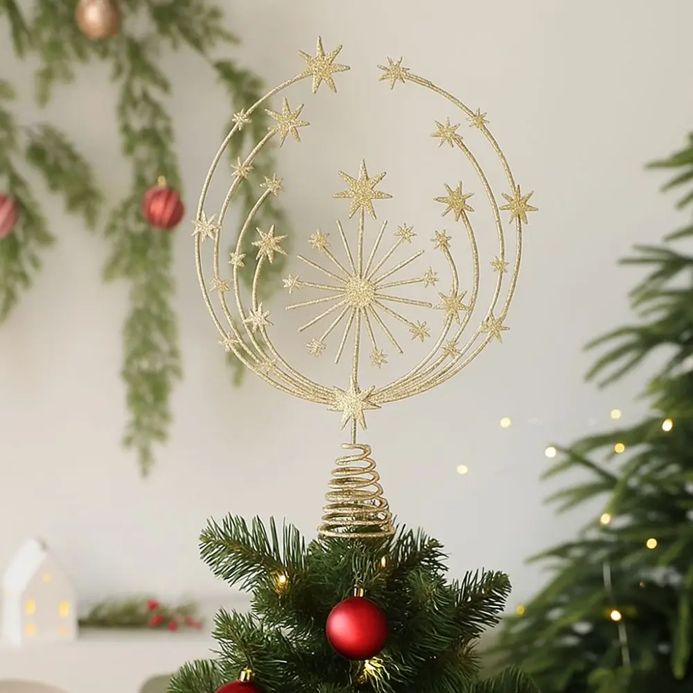 

Portable Gold Glitter Christmas Tree Topper Star Sparkling Iron Christmas Topper Decor Reusable Xmas Tree Ornament Living Room