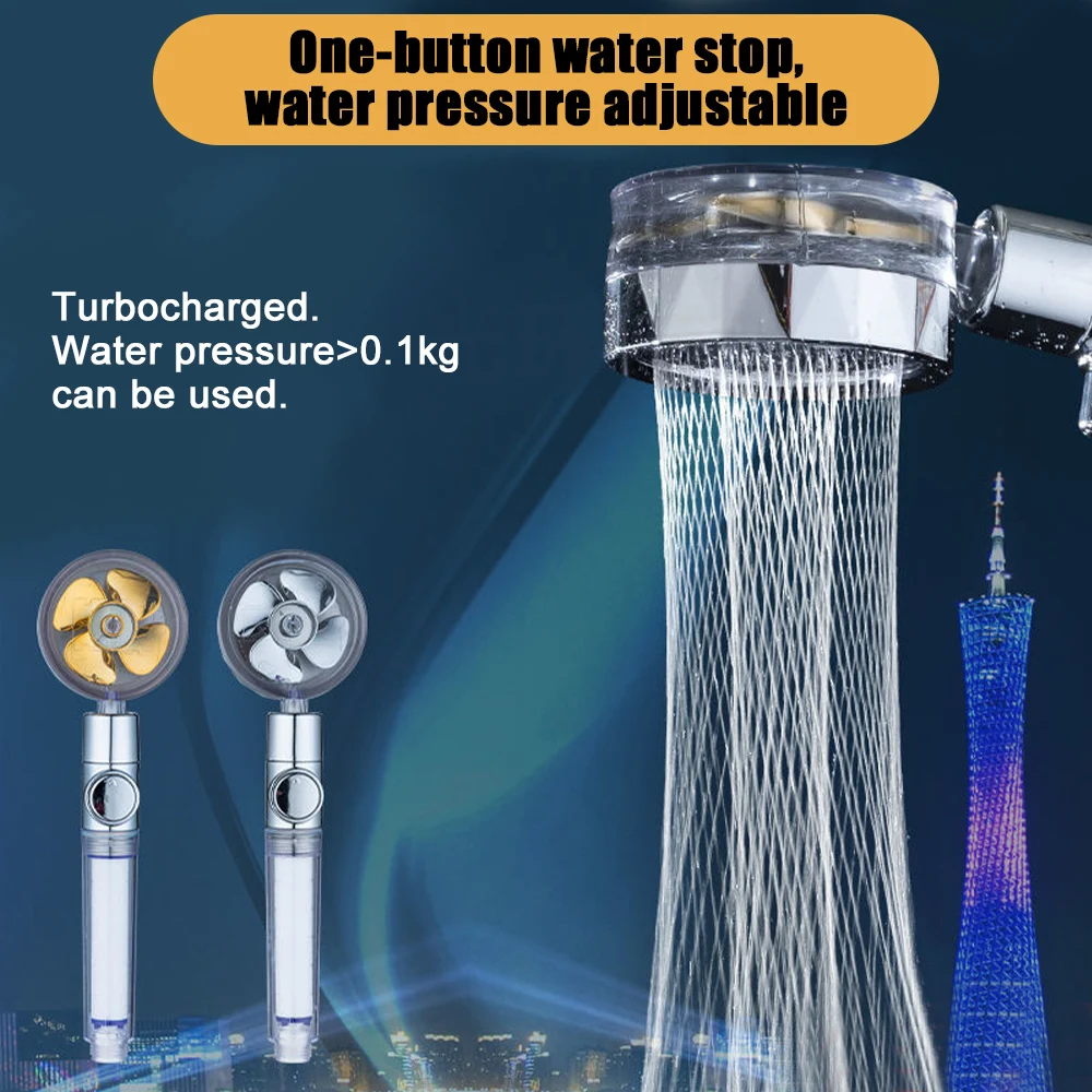 Powerful Pressurized Shower Set Fan Filter Showerhead One Touch Water Stop Sprayer Water Saving Handheld Showerheads