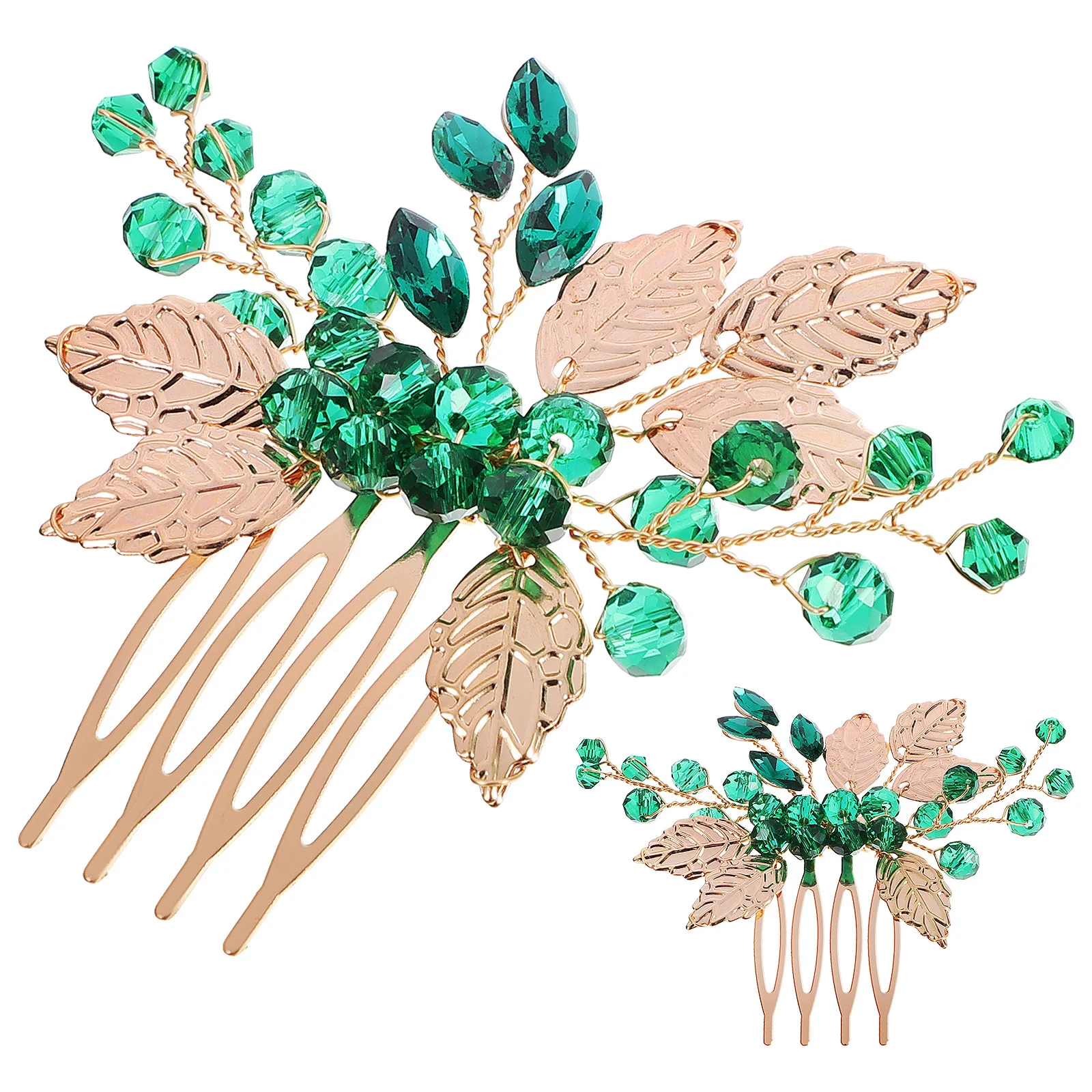 

2pcs Alloy Hair Comb Shiny Rhinestone Golden Leaf Vine Bridal Wedding Party Hair Clip Accessories For Women Prom