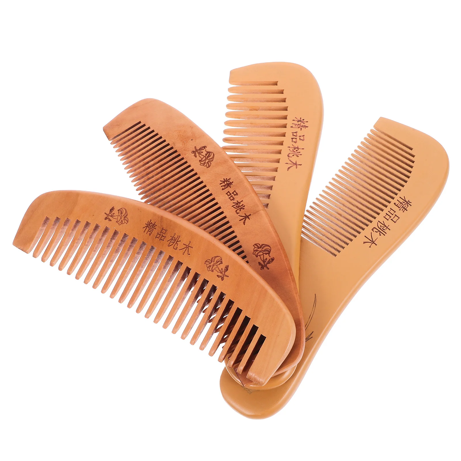 

4Pcs Portable Peach Wooden Hair Combs Anti-Static Smooth Teeth Scalp Massage Pocket Wood Combs Stimulate Circulation Relieve
