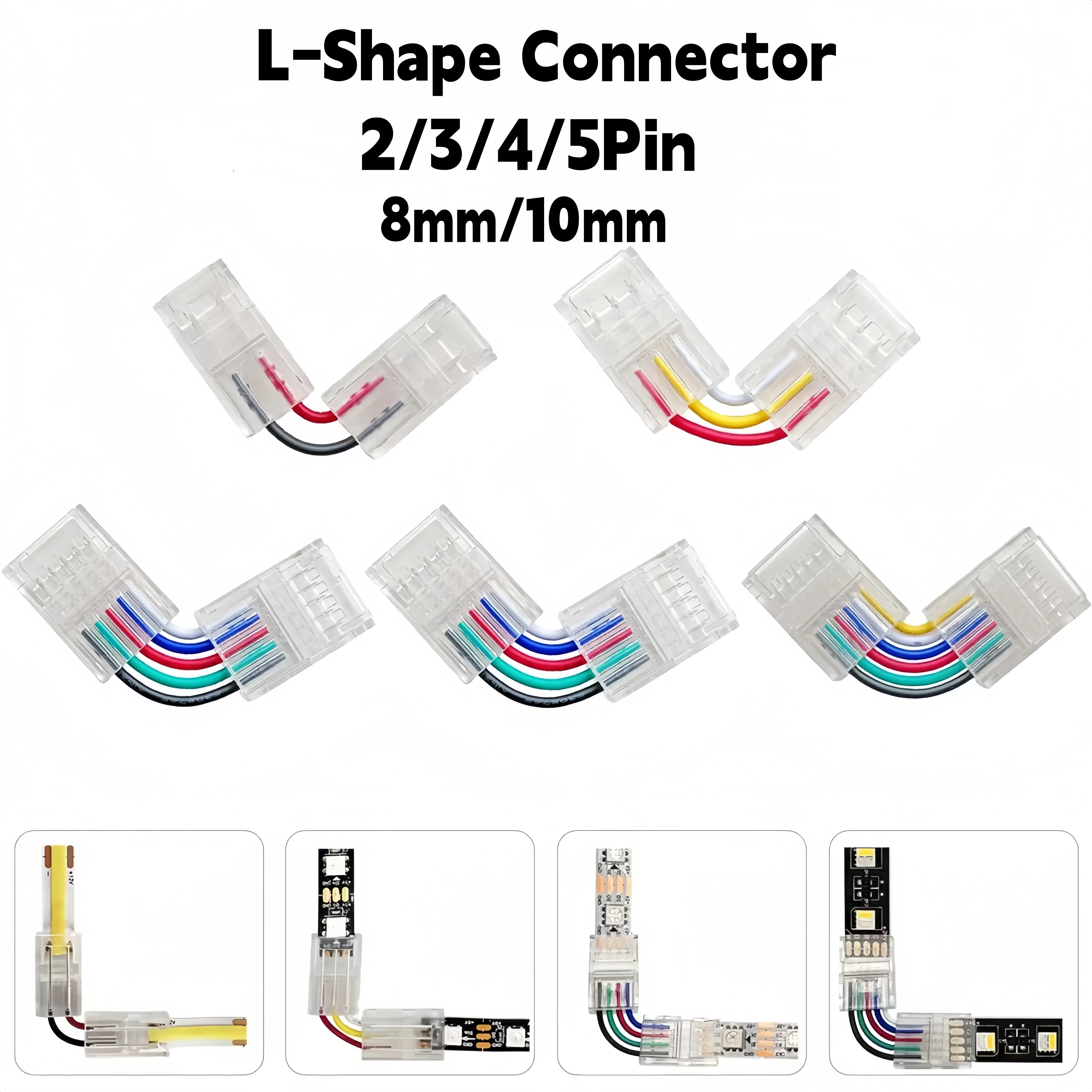 L Shape Angle Adjustable Connectors 2/3/4/5/6 Pin Solderless Adapter for High Density COB 3528 5050 RGB CCT RGBW LED Strip Light