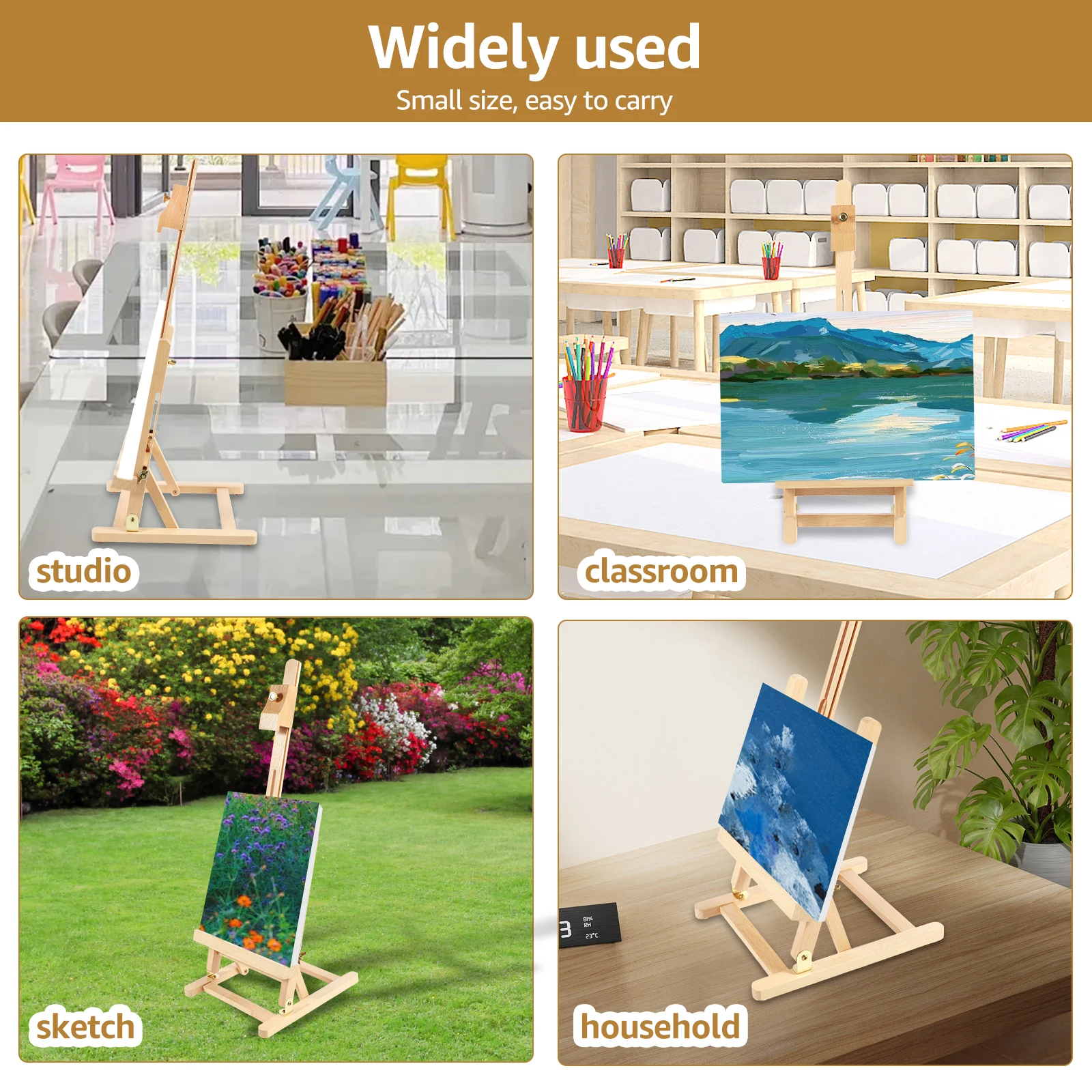 Desktop Art Easel Foldable Tabletop Easel Stand Height and Angle Adjustable Wooden Small Easel for Classroom Outdoor Sketching