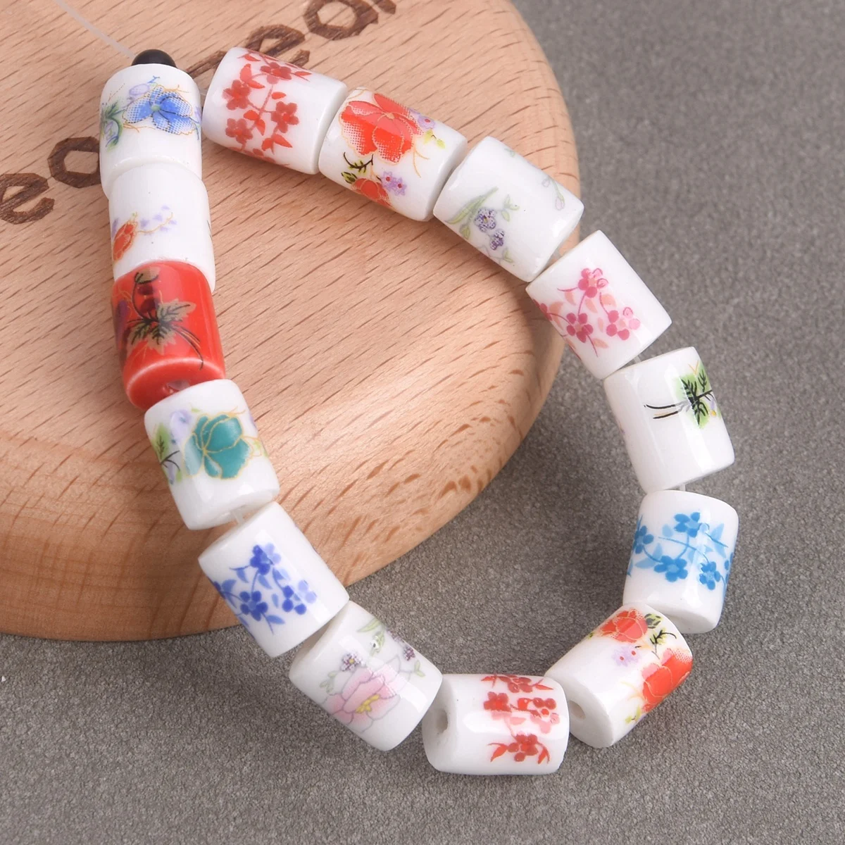 20PCS Cylinder Shape 10x8mm Flower Painting Loose Ceramic Porcelain Beads For Jewelry Making DIY Crafts Findings