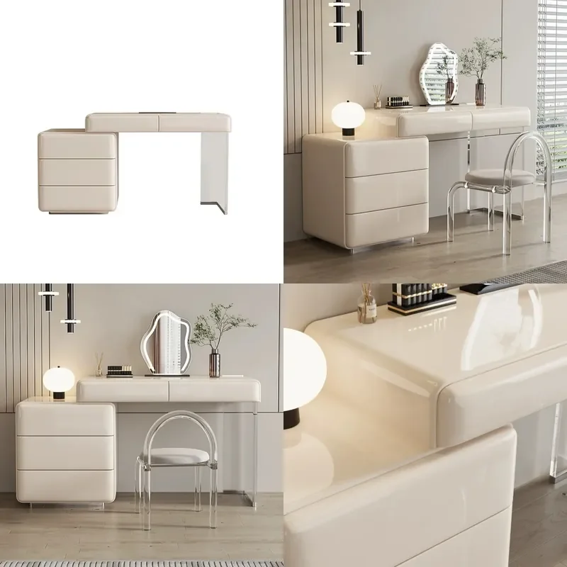 Italian Minimalist Cream 7 Drawer Dresser Light Luxury Makeup Table Storage Cabinet Chest for Bedroom Apartment Integrated