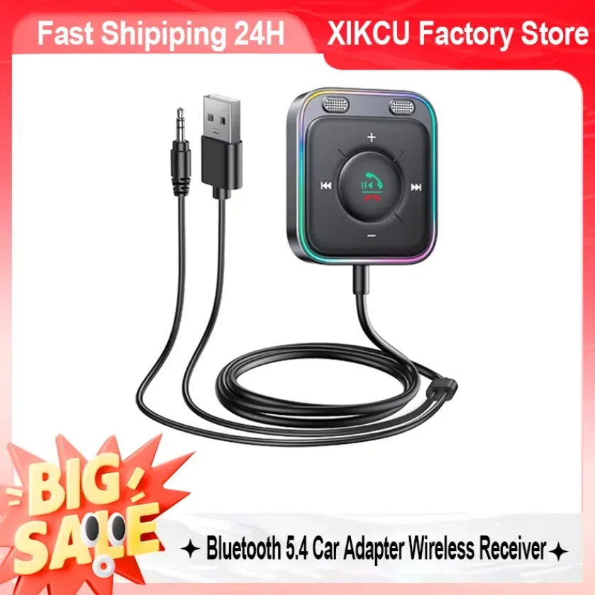 XIKCU Bluetooth 5.3 FM/AUX Adaptador de coche Bluetooth【Instalación de ventilación de aire y refuerzo de graves】 Receptor Bluetooth AUX USB de 3,5 mm Estéreo para automóvil