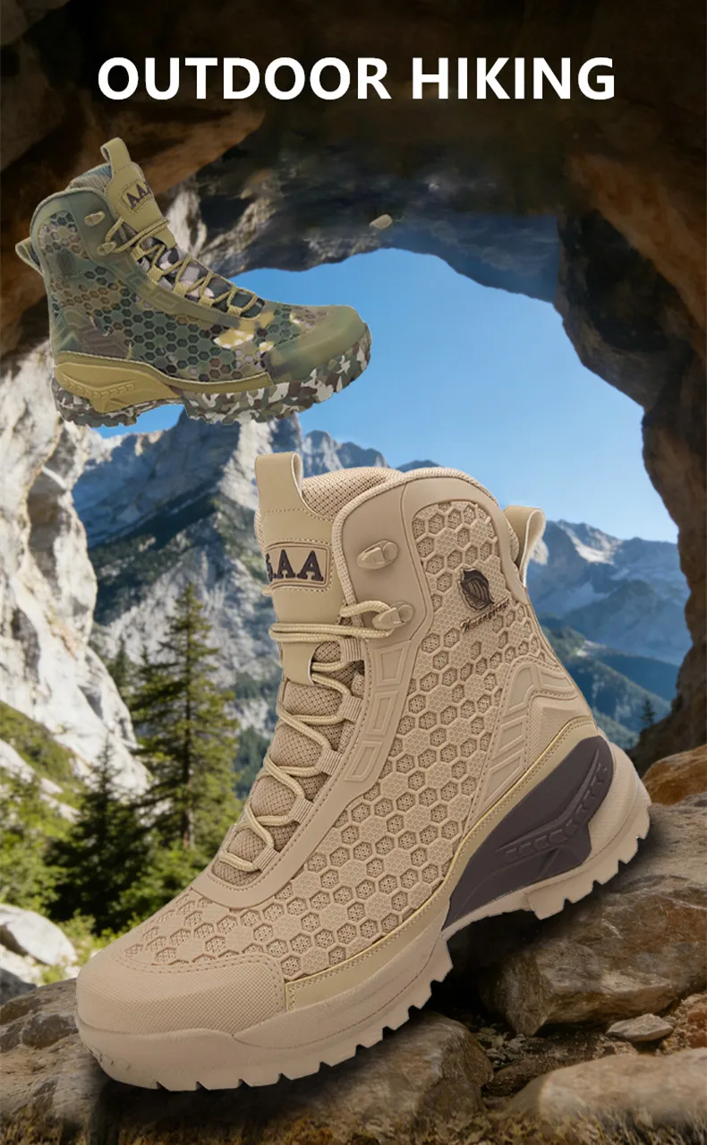 Neue Hochwertige Leder-Arbeitsstiefel für Herren, Hohe Herren-Wüstenkampfstiefel, Rutschfeste Outdoor-Wanderschuhe, Herren-Motorradstiefel – Detail 2