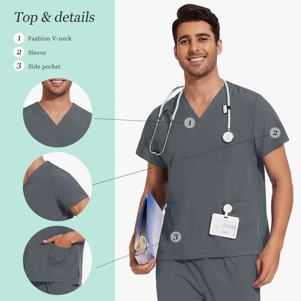 Wholesale Mens Scrub Unisex Medical Surgical Uniforms Woman Scrub Set Beauty Salon Workwear Scrubs Tops Pant Doctor Nursing Suit