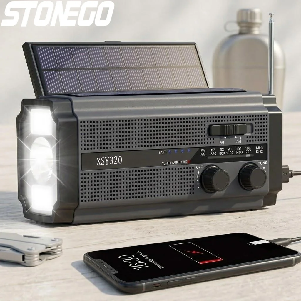 ソーラーパワー緊急ラジオ-am-fm-クランクダイナモ-5000mah-led-トーチ読書灯-sos-アラーム-キャンプ-ハイキング-アウトドア用
