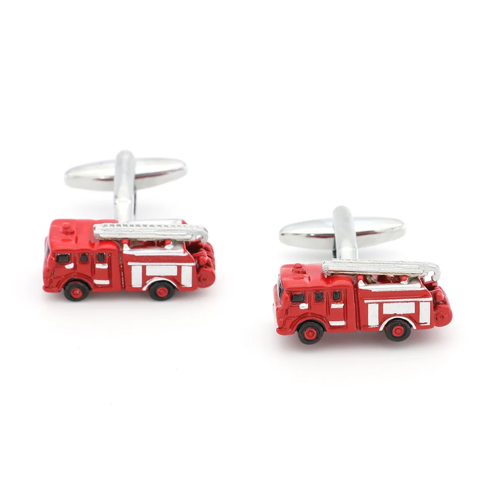 iGame Fire Engine Cuff Links Quality Brass Material Red Colors Fire Truck Design Cufflinks For FirefighterGift