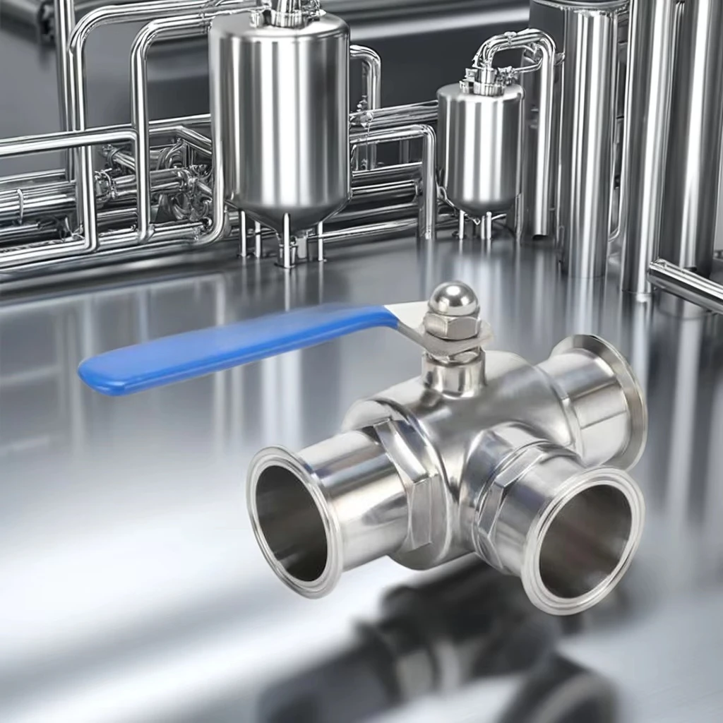 الفولاذ المقاوم للصدأ 2S 316L صمام كروي للطعام الصحي يدوي سريع التركيب سريع الفتح T-نوع 3-Way صمام OEM صمام كروي عام