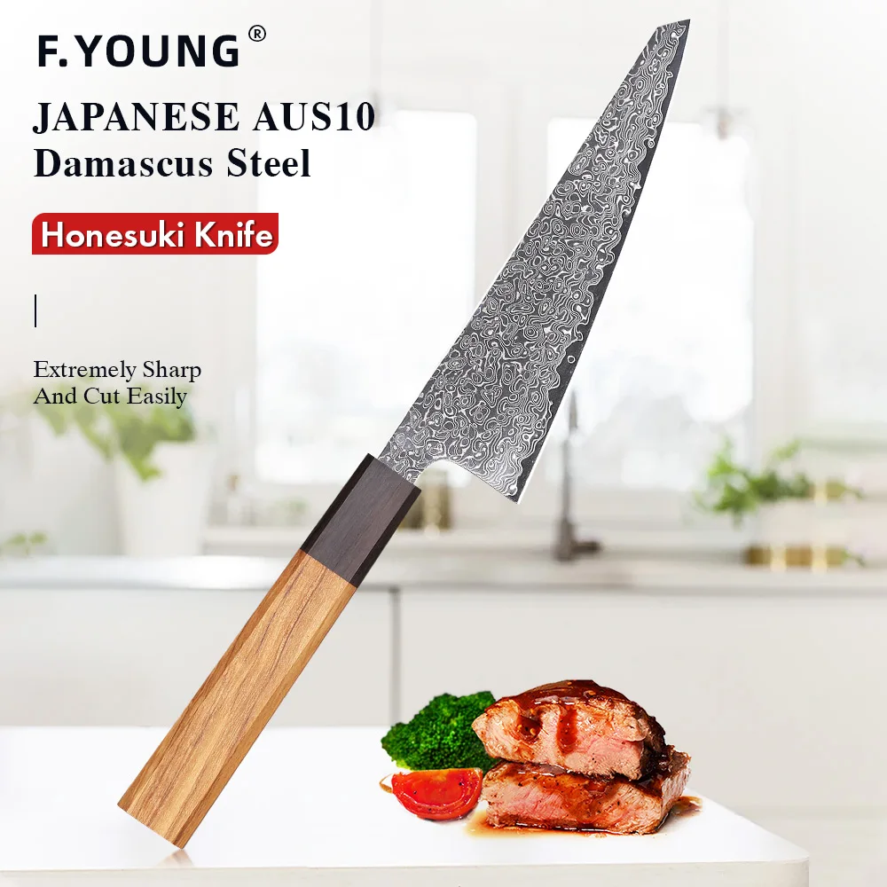 F.YOUNG 6-inch Honesuki Knife Damascus Steel Kitchen Professional Chef Knives Sharp Japanese Hand Forged Utility Cooking Tools