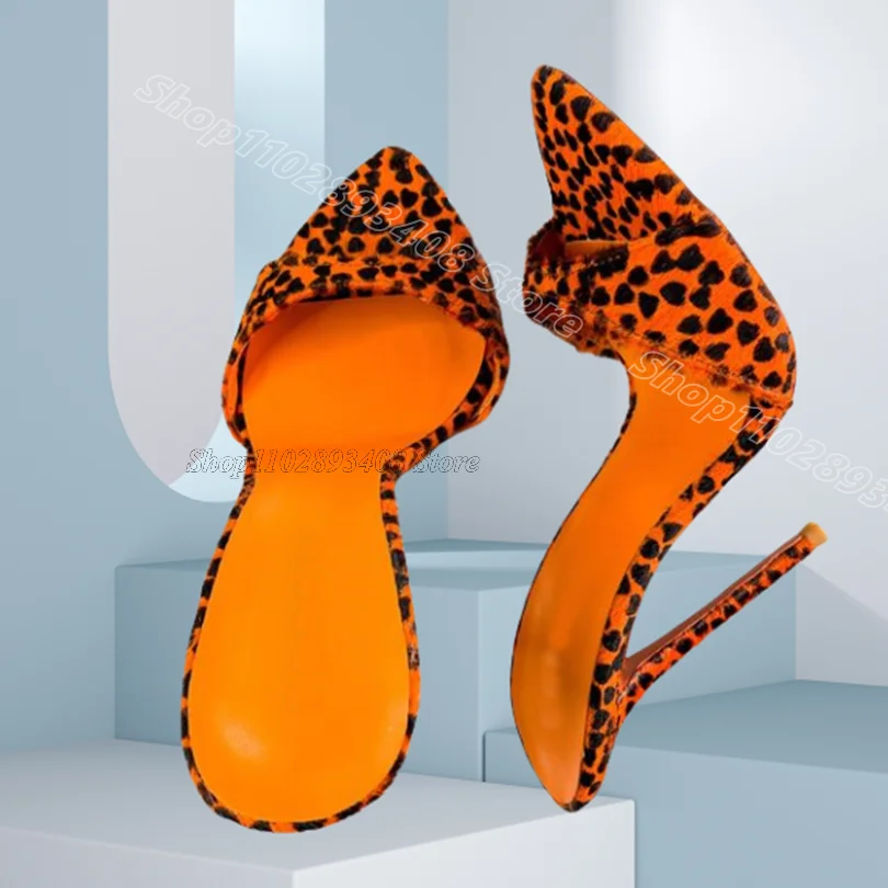 Leopard Print Flock Stiletto Slippers Open Toe British Style Fashion Summer Party Slip on Sexy Shoes 2024 Zapatos Para Mujere