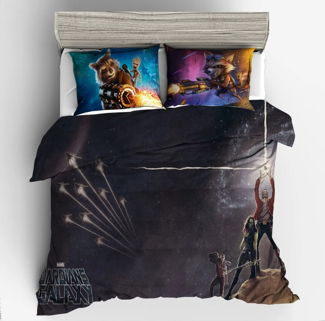 Parure de lit imprimée avec reconnaissance Disney Marvel, ensembles de housses Groot Guardians of the Galaxy, housse de couette de dessin animé, cadeau pour adolescents