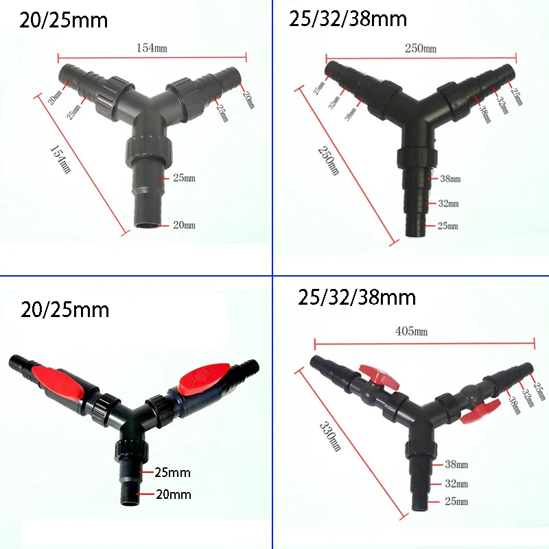 Y-shaped Divider Valve 20mm 25mm 32mm 38mm Pond Hose Connectors Aquarium  Adapter Connector Water Distributor Valve Connector
