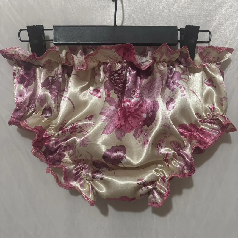Plus Size Glossy Floral Ruffles Bloomers Panties Silky Touch Lingerie Women Men Underwear Sexy Intimates Briefs