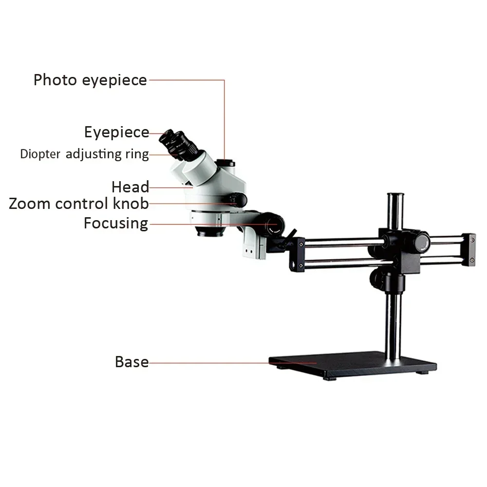 2026/Steady Base Double Boom Stand Microscope 7X-45X Zoom Trinocular Stereo Microscope 16MP Digital Camera LED light Zoom Frame