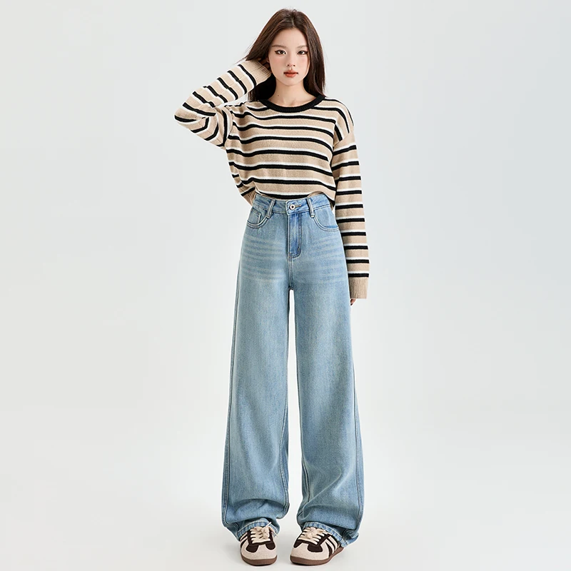 Jeans dritti da donna comodi Pantaloni in denim vintage vestibilità ampia e delicati sulla pelle Pantaloni lunghi da strada a vita bassa larghi a gamba larga