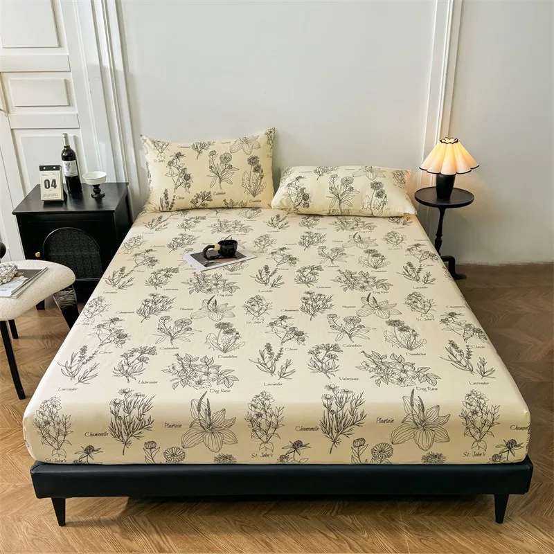 

2024 New Bed Sheet Cotton Single Layer Retro Printed Single Size Flora Pillowcase / Bedspread 장착형 침대 시트