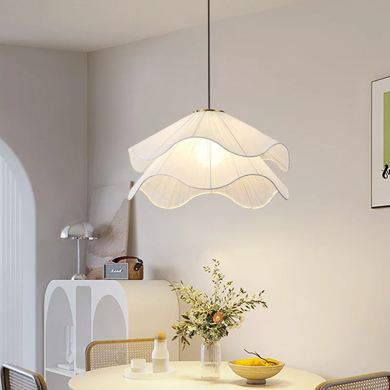 Floral fabric pendant light Nordic French LED pendant light Living room Dining room Bedroom Attic