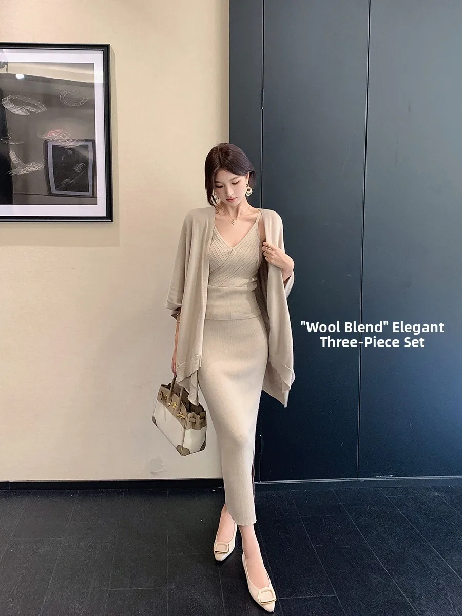 

Ms.Daoge вязаный открытый кардиган на бретельках, жилет, юбка, комплект из футболки, женский модный облегающий крой, сезонная повседневная одежда на весну и осень