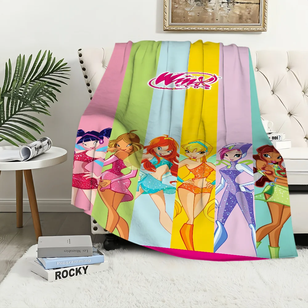 Cartoon Cute Blanket Plush Nap W-Winx Sofa rug for Living C-Club Room Warm Office Bedroom Birthday Home Travel Kid Gifts