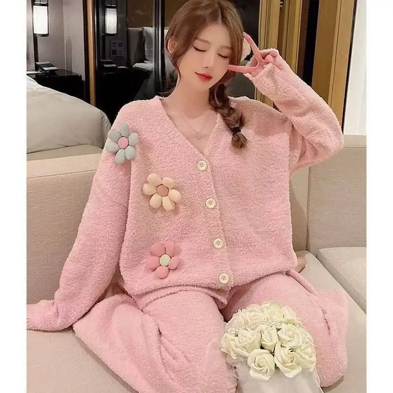 

Pajama Sets Plus Size Women Frill Rose Adult Animals Fitted Ice Silk Applique Bermuda Shorts Trim Champagne Leopard Slim Fleece