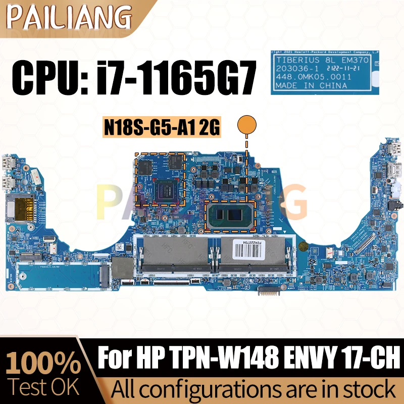 

For HP TPN-W148 ENVY 17-CH Laptop Mainboard 203036-1 i7-1165G7 N18S-G5-A1 2G M45794-601 Notebook Motherboard