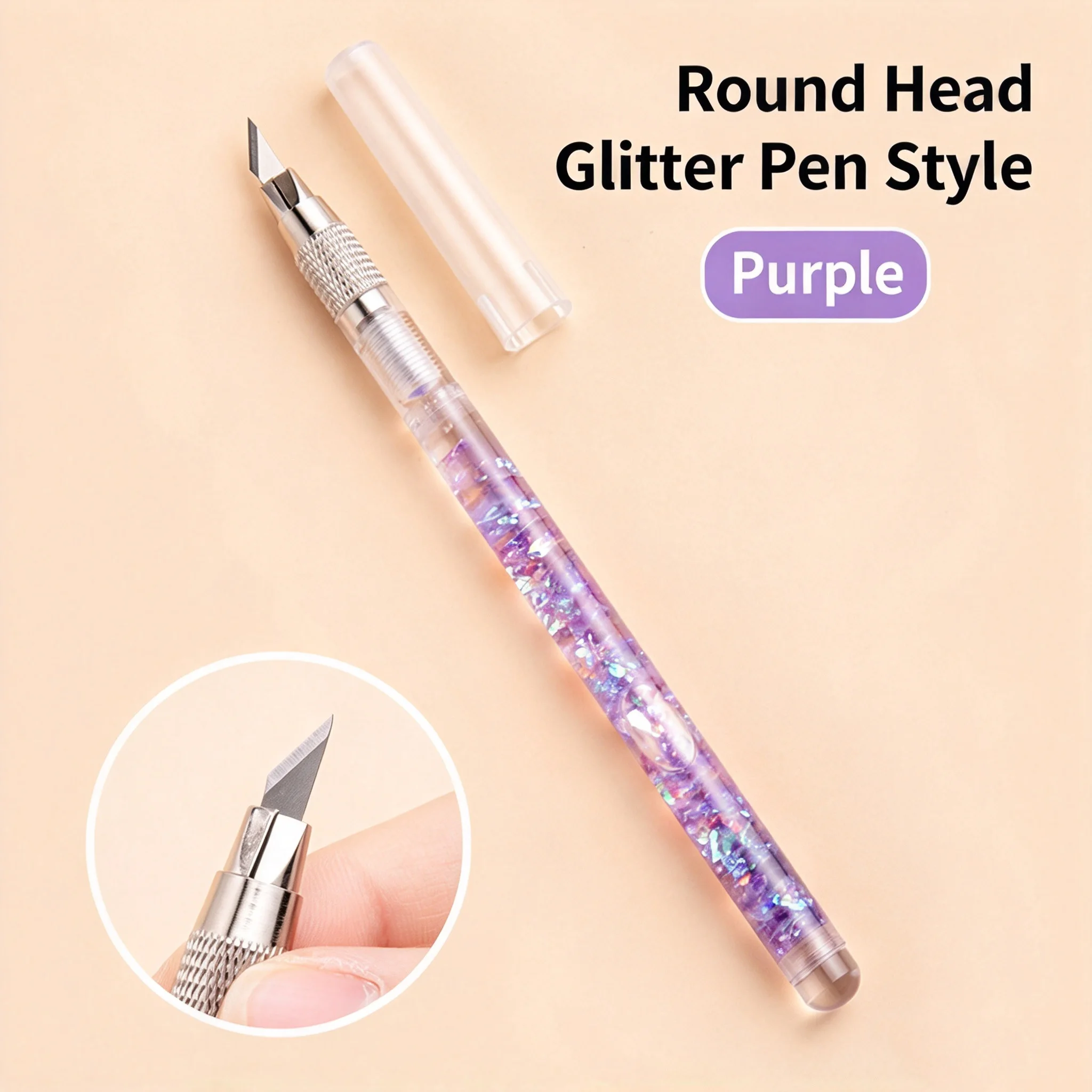 Quicksand Glitter Pen-Style Craft Knife, Multi-Purpose Precision Hobby Knife with Cap, Cutter for Journaling, Diamond Art & DIY