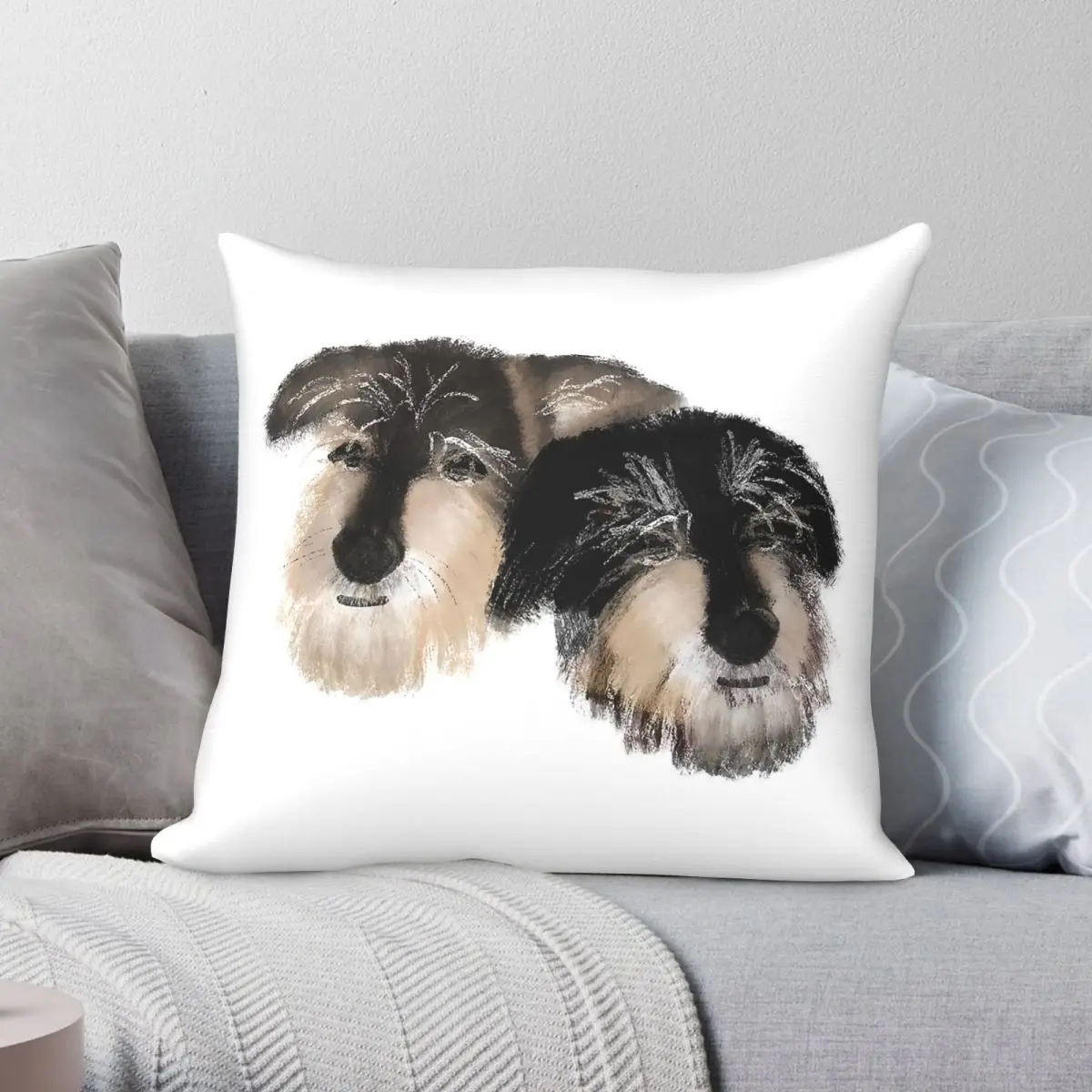 Two Miniature Schnauzer Square Pillowcase Polyester Linen Velvet Pattern Zip Decor Pillow Case Home Cushion Cover
