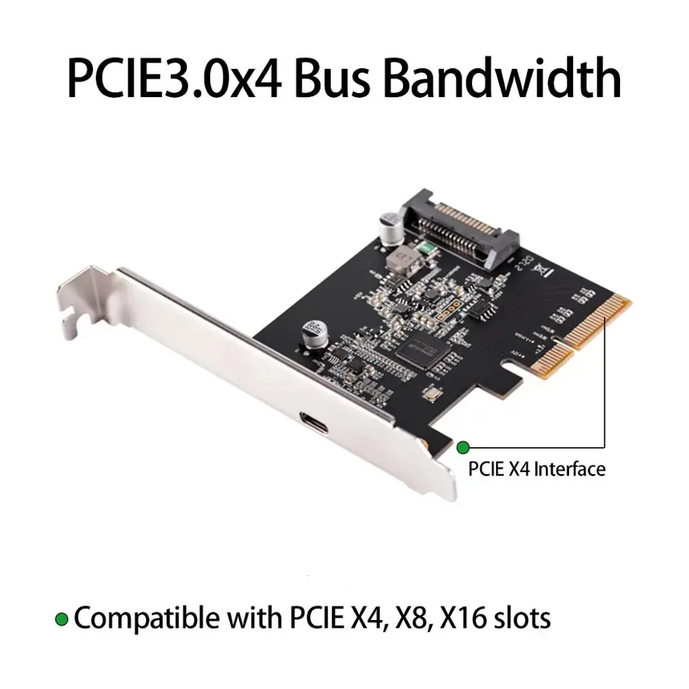 IOCREST PCIE3.0 To USB3.2 Type-c 20G Data Transfer and 20W Quick Charge USB-C controller Card