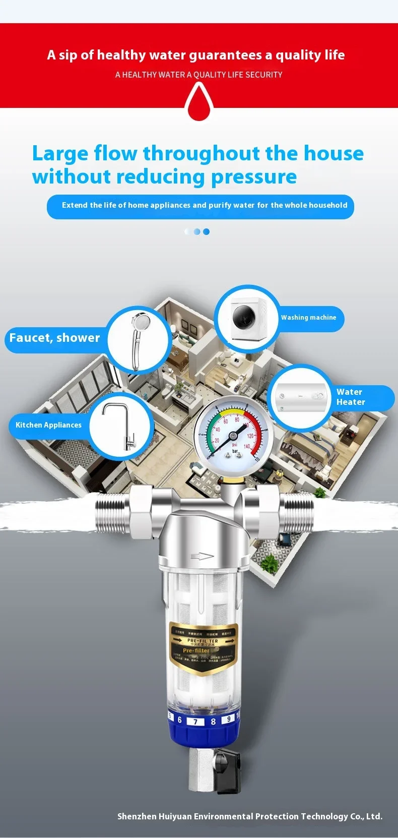 Vorfilter-Reiniger für das ganze Haus, Spin Down-Sediment-Wasserfilter, zentrales Vorfiltersystem, Rückspülung, Edelstahlgewebe