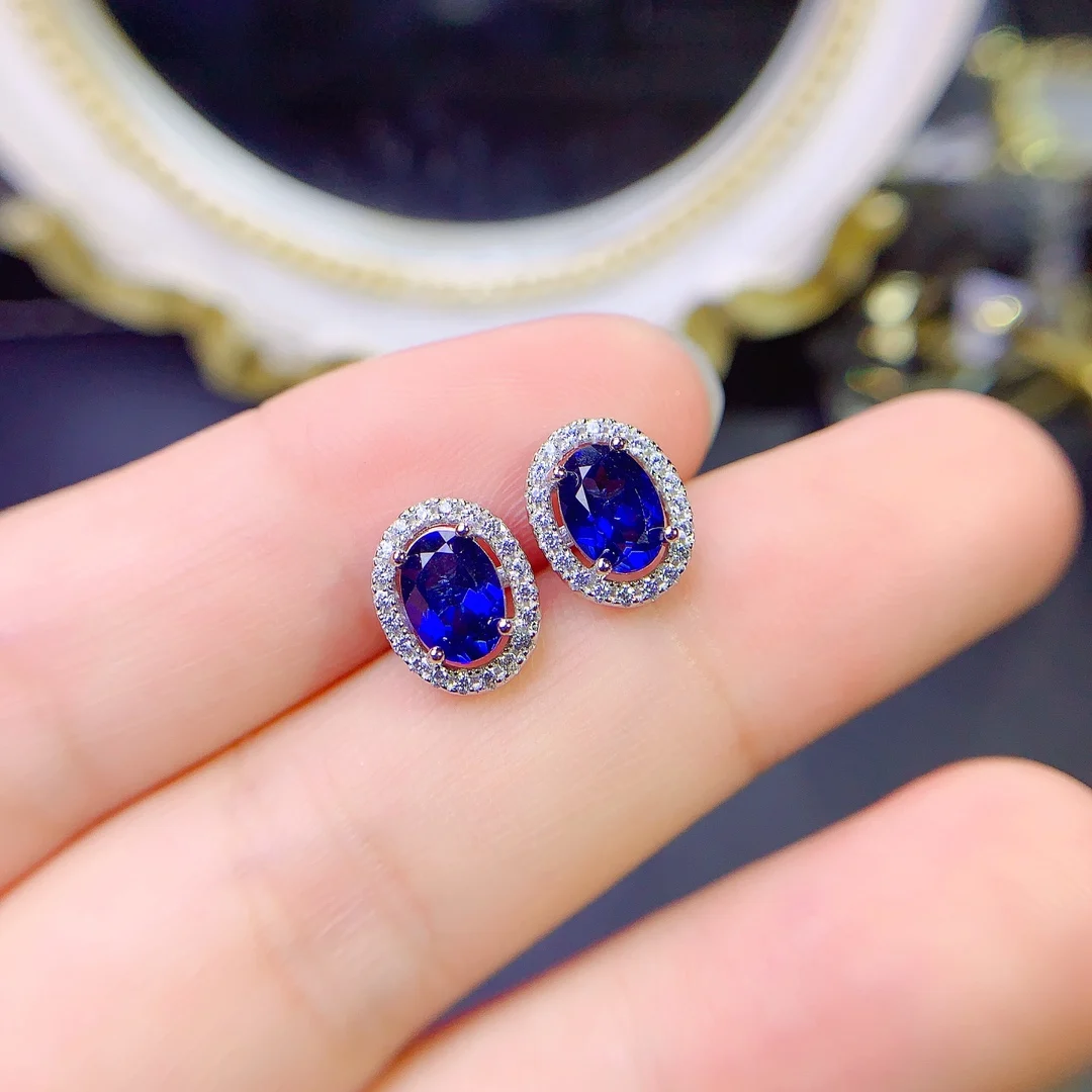 925 sterling silver sapphire earrings gold inlaid with small fresh classic appearance high-end upscale wedding.