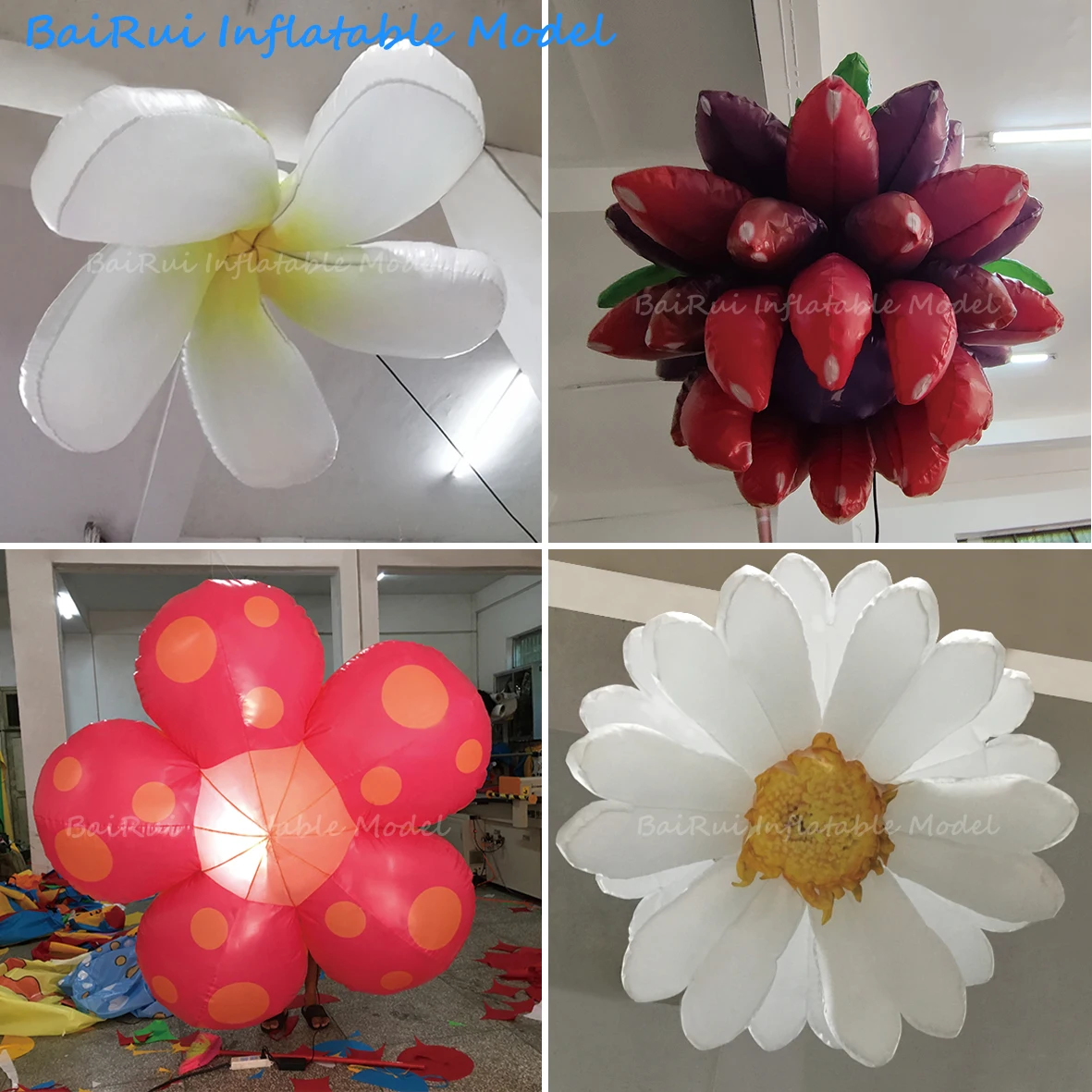 Günstige aufblasbare Blumen, weiße Lilien, Gänseblümchen mit weißem LED-Licht, Hochzeitsdekoration, Bühnendekoration, Nachtclub-Werbung – Detail 1